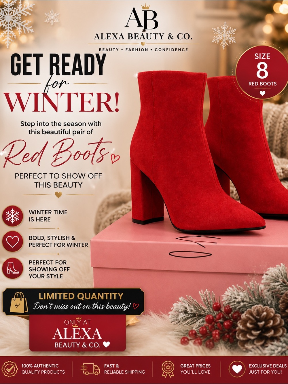 Wild and Pair Red Suede Block Heel Ankle Boots